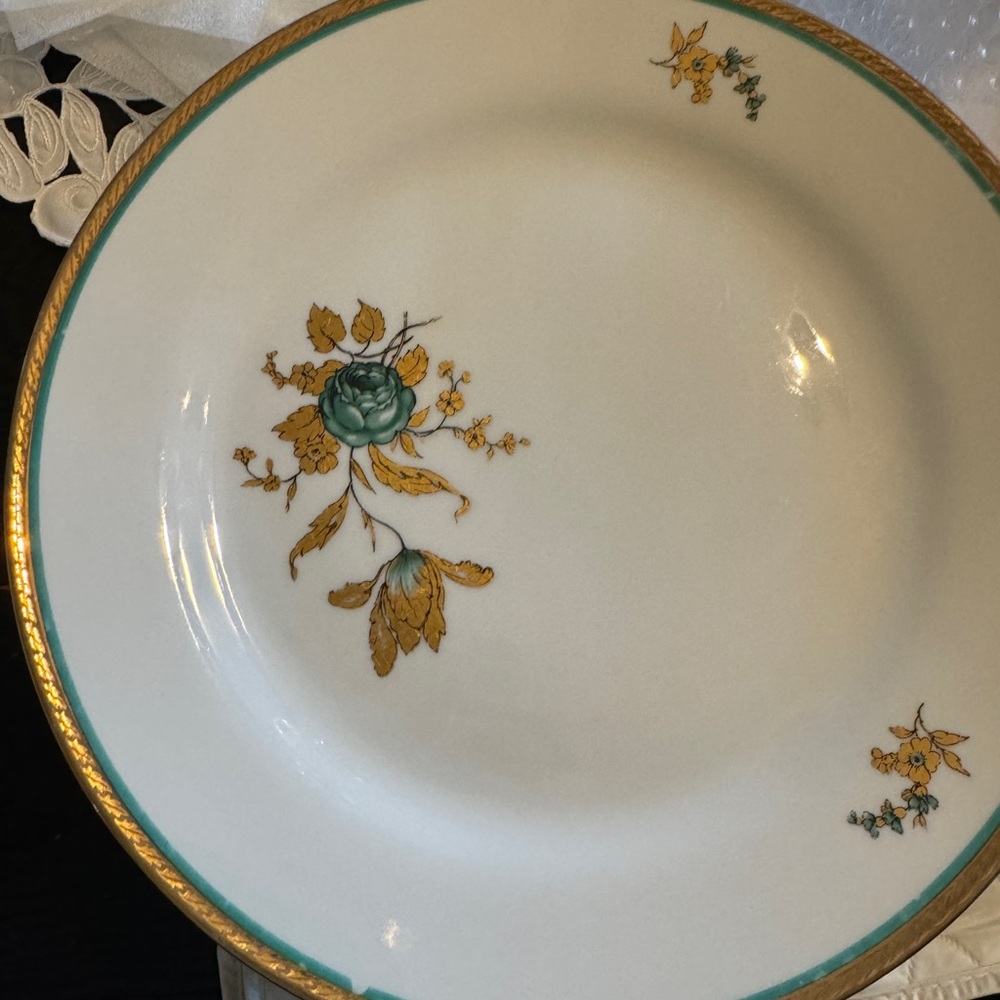 Italian China Floral Dinner Plate with Gold Trim